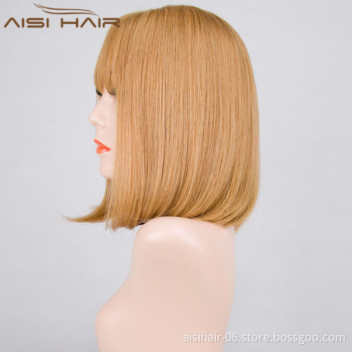 Aisi Hair Best Selling  Malaysian Hair Bob Cut Style Blonde Half Hand Tied Lace Wig For White Women
